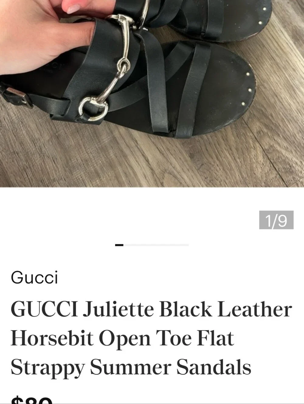 GUCCI Juliette Black Leather Horsebit Sandals